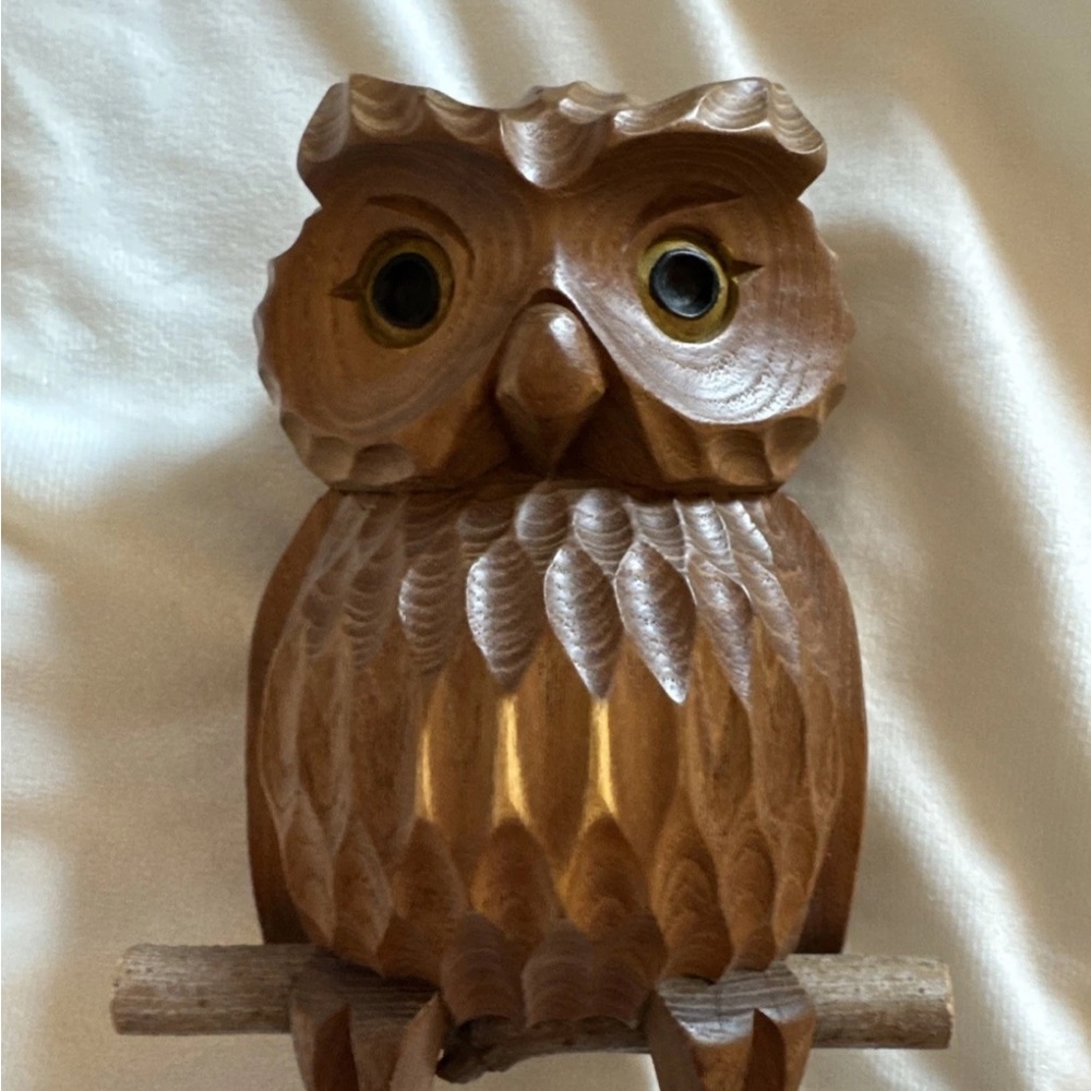 Ornament, Wooden Carving, Owl, Amulet, MCM Vtg Decor Boho